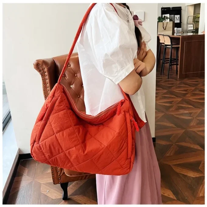 Casual Lingge Quilted Women Shoulder Bags Nylon Padded Crossbody Bag Large Capacity Puffer Tote Bag Pillow Big Shopper Purses