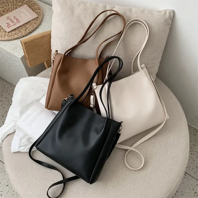 Fashion Women PU Leather Solid Color Shoulder Shopping Bag Casual Ladies Tote Handbags Messenger Bag