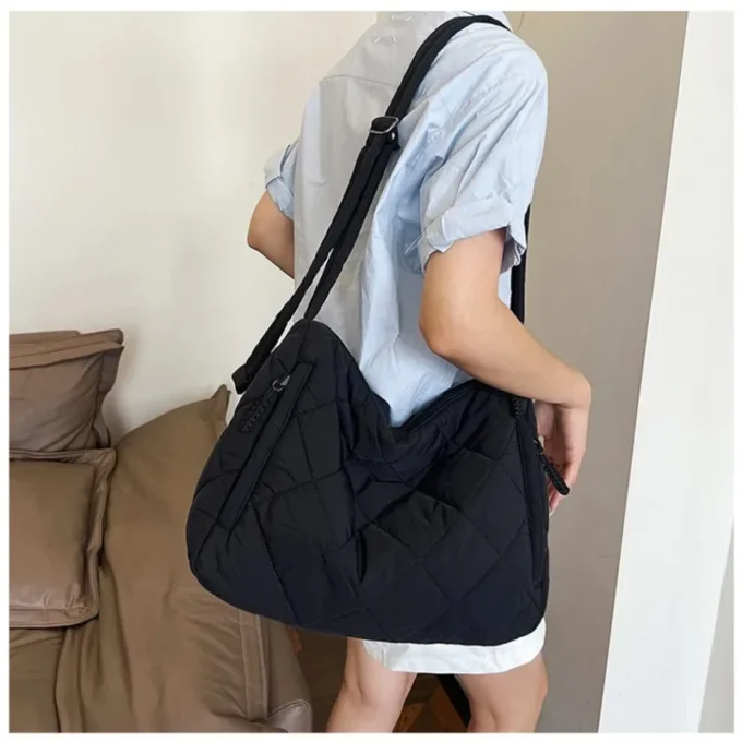 Casual Lingge Quilted Women Shoulder Bags Nylon Padded Crossbody Bag Large Capacity Puffer Tote Bag Pillow Big Shopper Purses