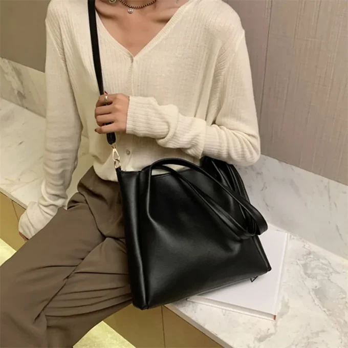 Fashion Women PU Leather Solid Color Shoulder Shopping Bag Casual Ladies Tote Handbags Messenger Bag