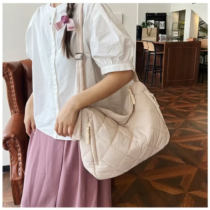 Casual Lingge Quilted Women Shoulder Bags Nylon Padded Crossbody Bag Large Capacity Puffer Tote Bag Pillow Big Shopper Purses