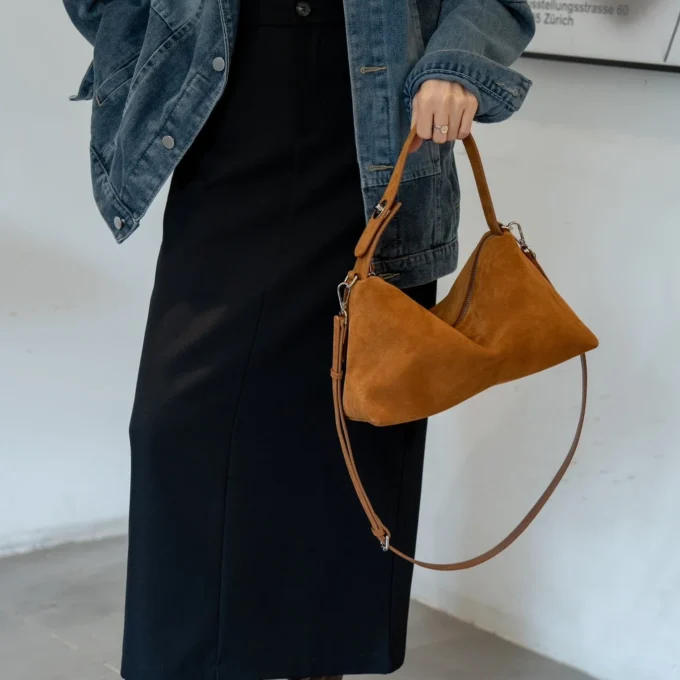 Soft Matte Suede Women's Handbag Autumn Cowhide Shoulder Crossbody Bag Simple Leather Colletion Grey Brown Tote New for Winter