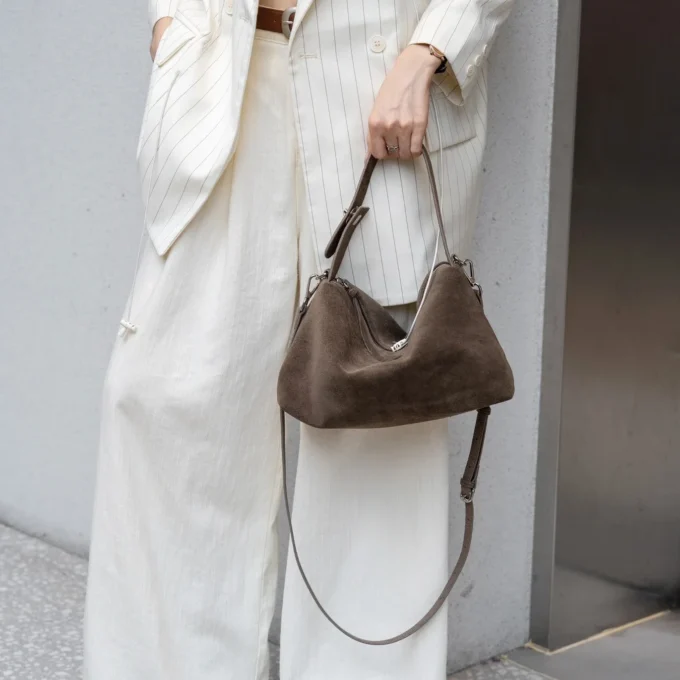 Soft Matte Suede Women's Handbag Autumn Cowhide Shoulder Crossbody Bag Simple Leather Colletion Grey Brown Tote New for Winter