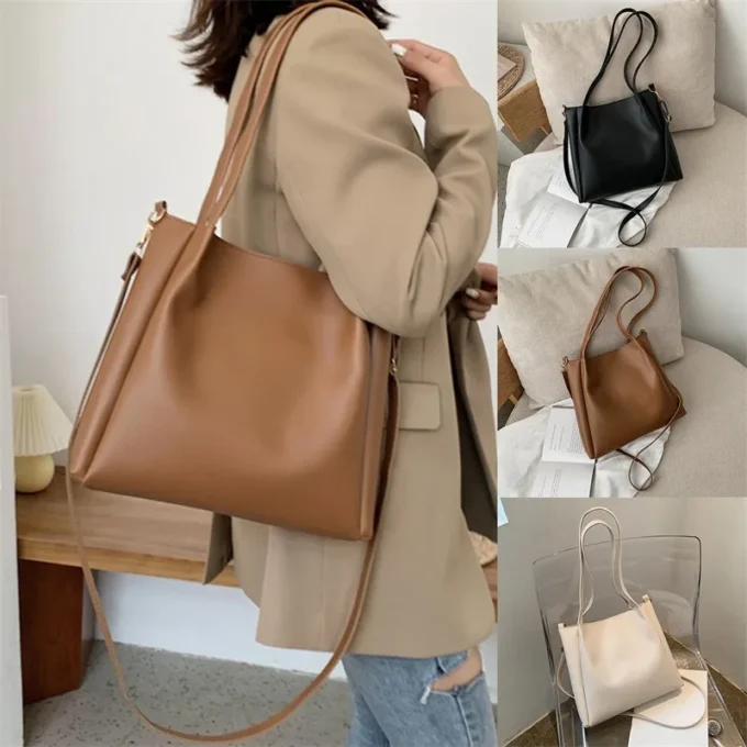 Fashion Women PU Leather Solid Color Shoulder Shopping Bag Casual Ladies Tote Handbags Messenger Bag