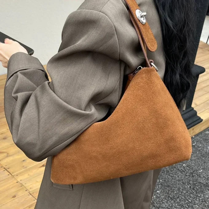 Soft Matte Suede Women's Handbag Autumn Cowhide Shoulder Crossbody Bag Simple Leather Colletion Grey Brown Tote New for Winter