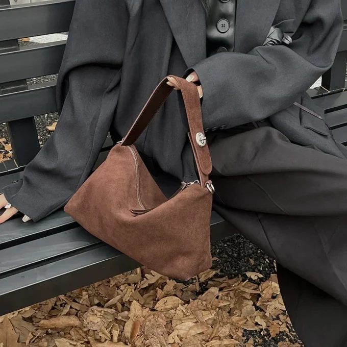 Soft Matte Suede Women's Handbag Autumn Cowhide Shoulder Crossbody Bag Simple Leather Colletion Grey Brown Tote New for Winter