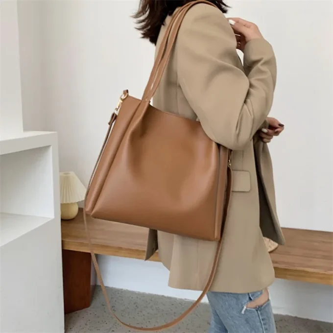 Fashion Women PU Leather Solid Color Shoulder Shopping Bag Casual Ladies Tote Handbags Messenger Bag