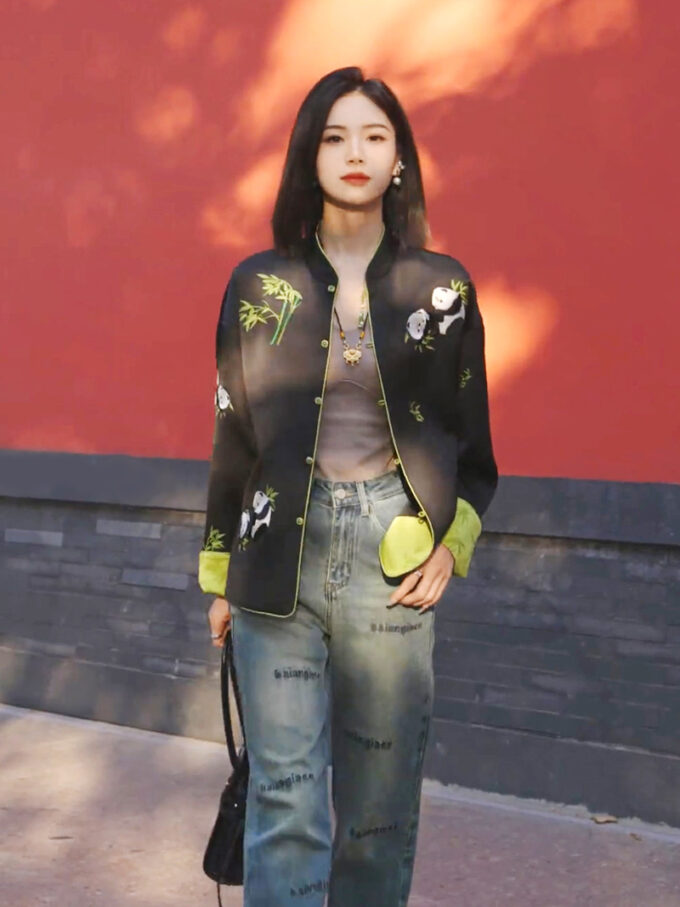 Women's Chinese style Zen print button short jacket