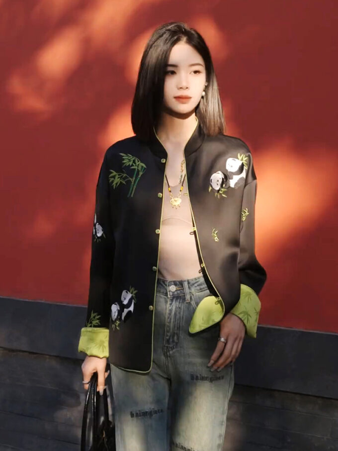 Women's Chinese style Zen print button short jacket
