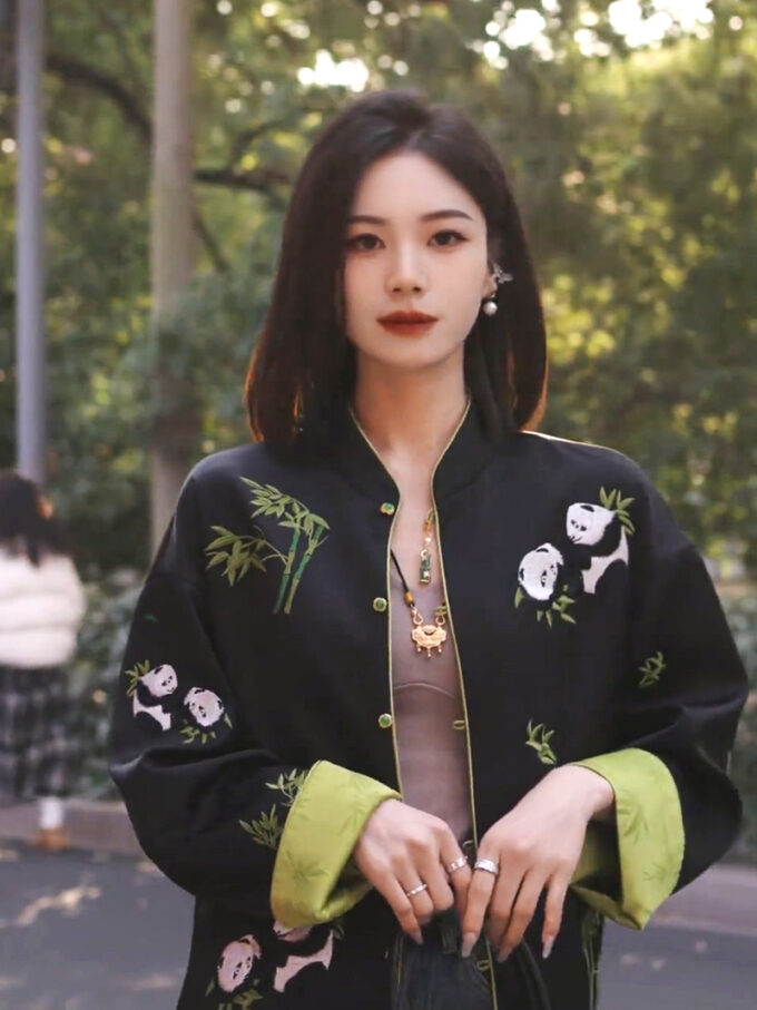 Women's Chinese style Zen print button short jacket