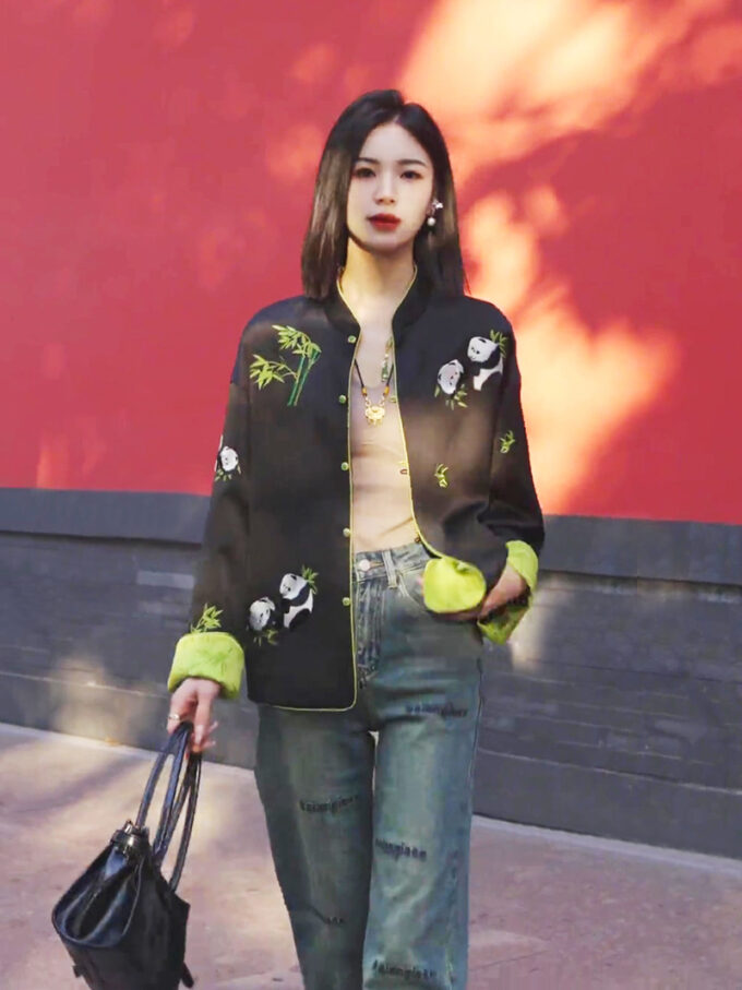 Women's Chinese style Zen print button short jacket