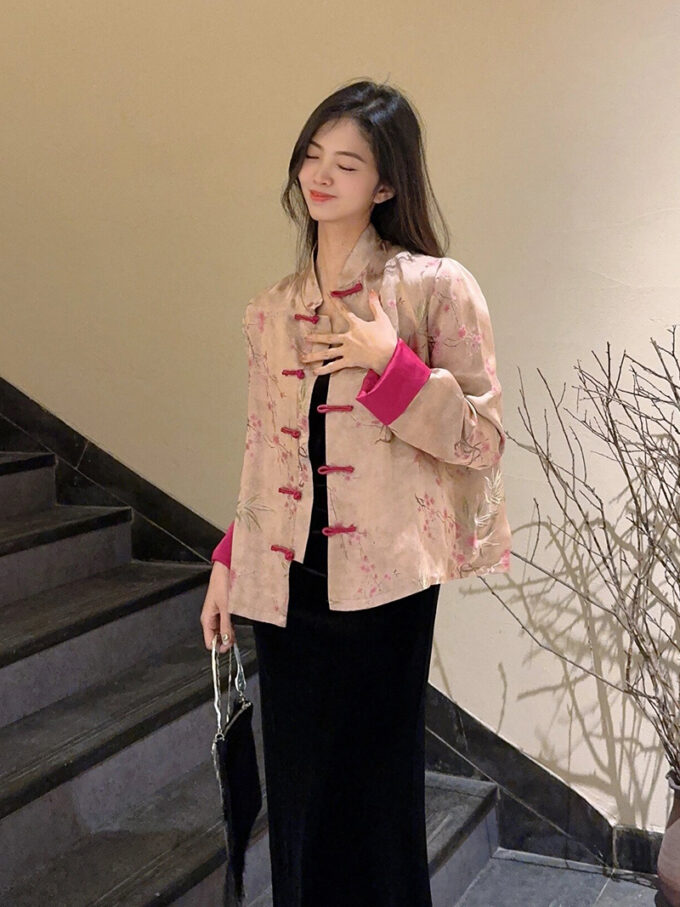 women's chinese style pink coat