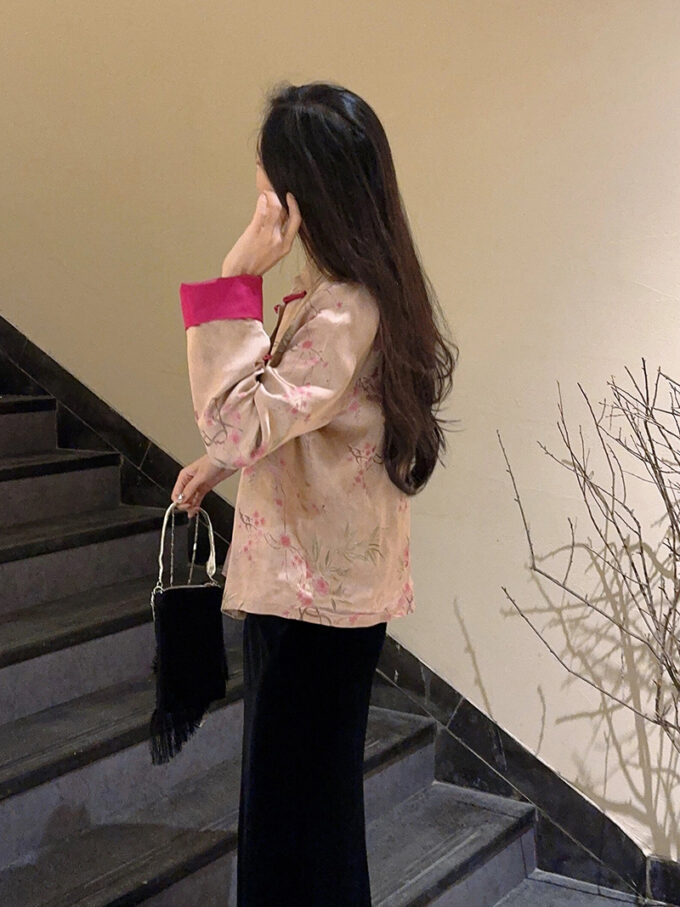 women's chinese style pink coat