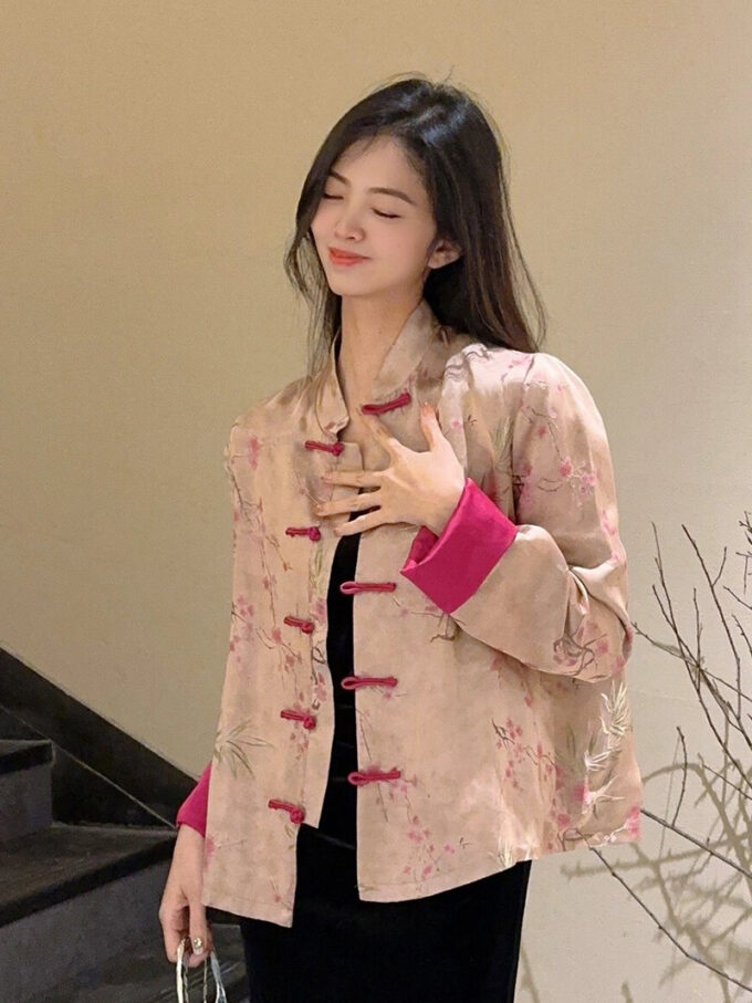 women's chinese style pink coat