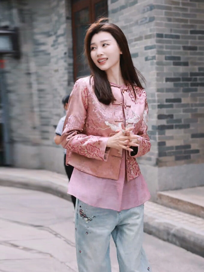 Chinese style Songjin jacquard jacket + pink shirt