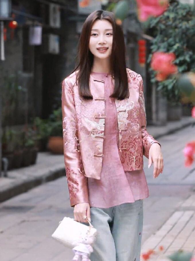 Chinese style Songjin jacquard jacket + pink shirt