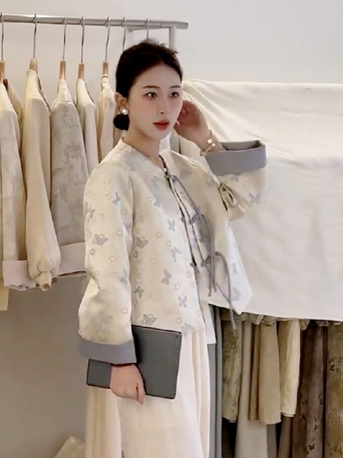 Chinese style button print jacket