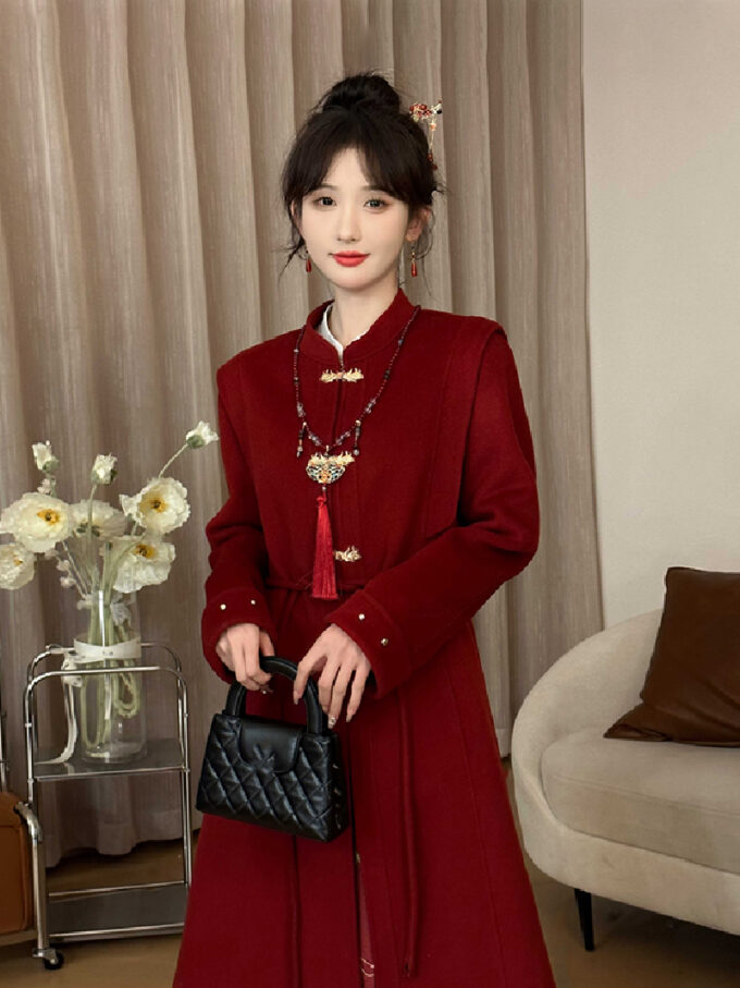 New Chinese style engagement red Chinese New Year women's woolen coat