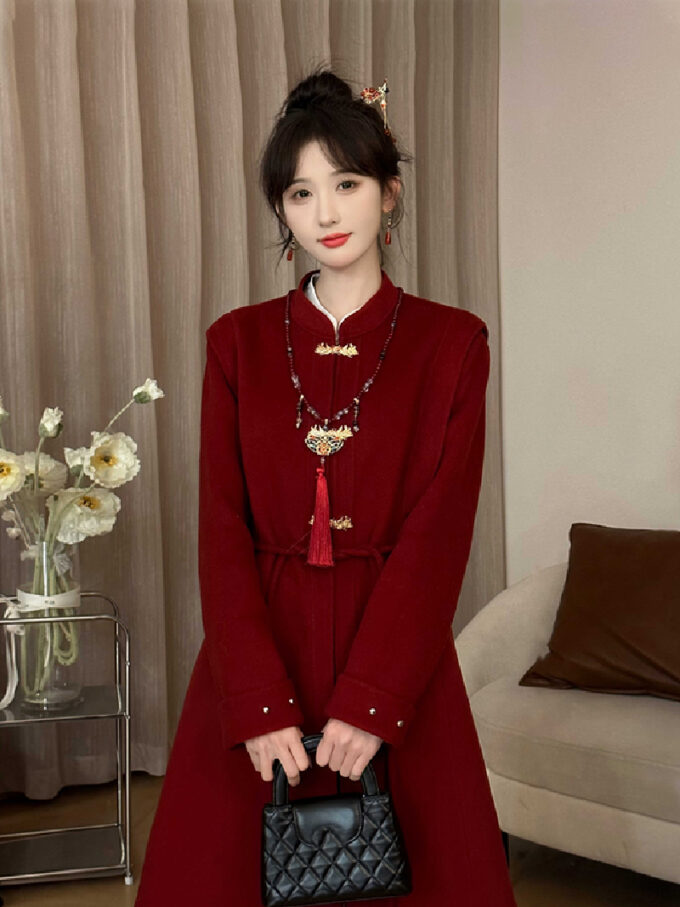 New Chinese style engagement red Chinese New Year women's woolen coat