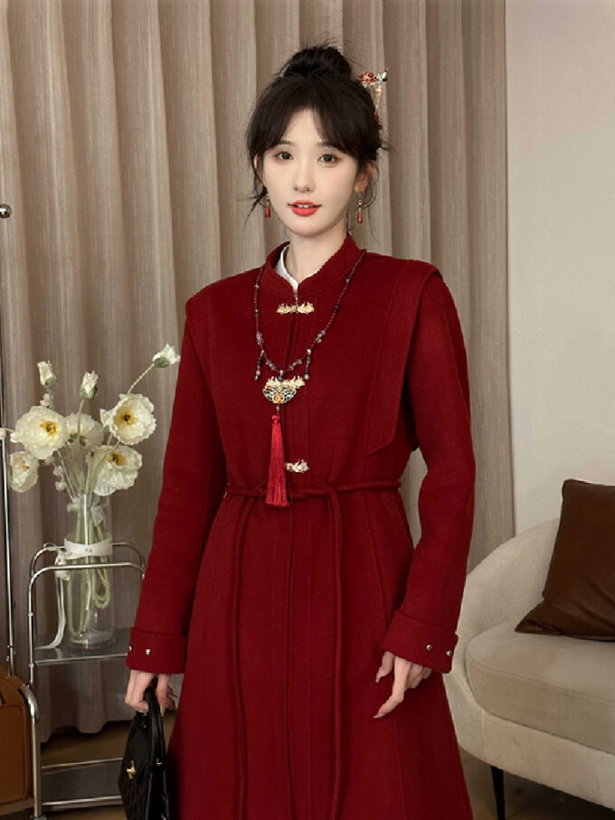 New Chinese style engagement red Chinese New Year women's woolen coat