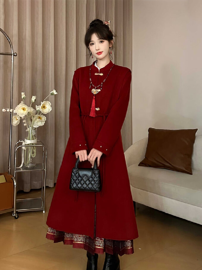 New Chinese style engagement red Chinese New Year women's woolen coat