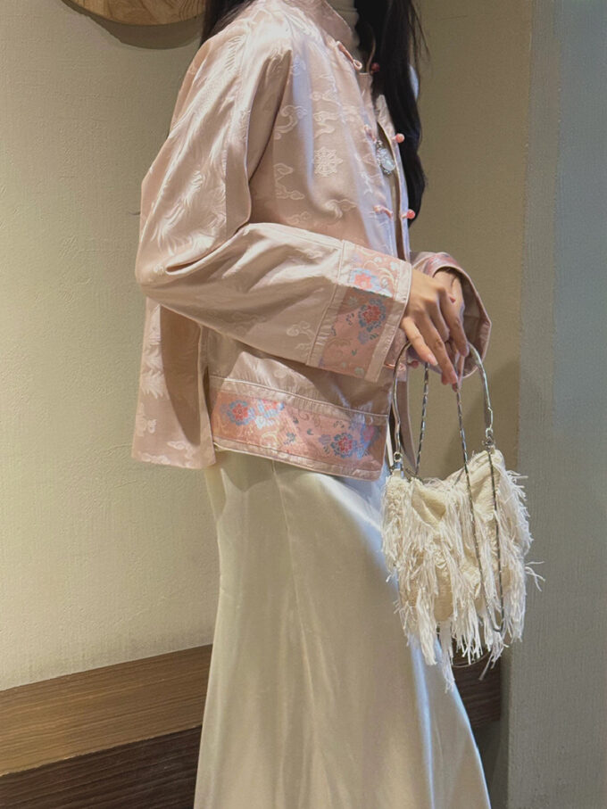New Chinese style old money style pink buttoned Tang suit jacket and skirt two-piece suit