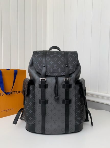 Louis Vuitton's New MONTSOURlS Men's Black FlowerBackpack M45583, Top Quality Size: 32*40*19cm