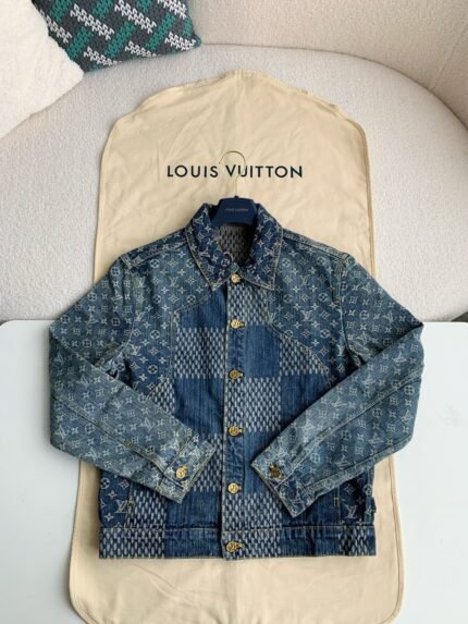 Louis Vuitton Classic Logo printed all over patchworkdenim jacket