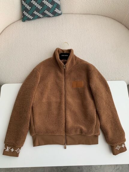  Louis Vuitton Jacquard vertical collarzipper fleece jackethooded jacket