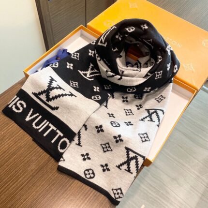 Louis Vuitton high-end Black 100% cashmere knitted scarf Size: 30*180cm