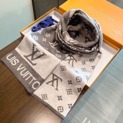 Louis Vuitton high-end grey 100% cashmere knitted scarf Size: 30*180cm