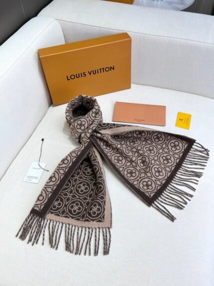 Louis Vuitton 100% lambskin double-sided jacquard brown scarf Size: 35*200cm