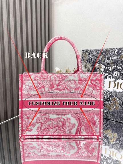 𝗗𝗜𝗢𝗥 Pink Tiger 【Medium】 𝗕𝗼𝗼𝗸 𝘁𝗼𝘁𝗲 shopping bag