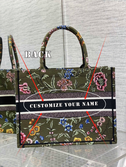 Dior【Military Green Bauhinia】【Medium】 Embroidered Shopping Bag